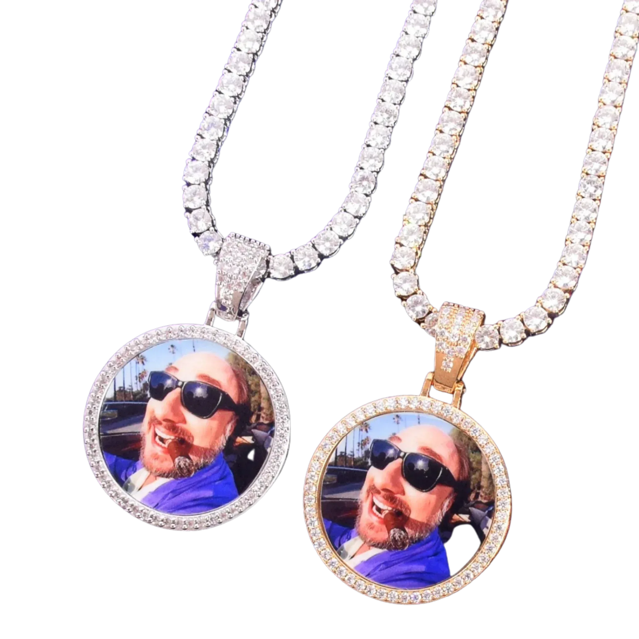 Round Tennis Custom Photo Picture Pendant Necklace - Personalized Jewelry - CaratixJewelry